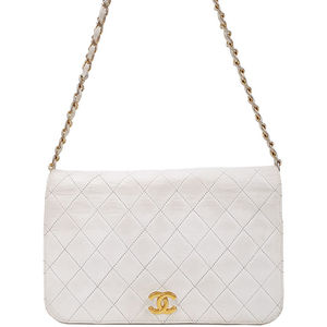 Chanel Matelasse Chain Shoulder Bag Leather White